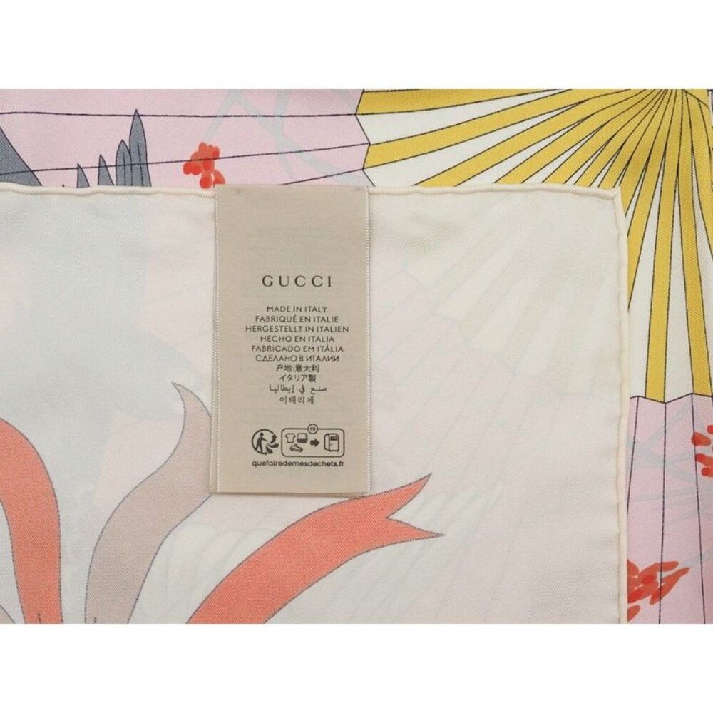 Gucci Printed Silk Scarf Ca Fly Swan 90 X90 fan Swan Bird Ribbon Ivory - Picture 10 of 12